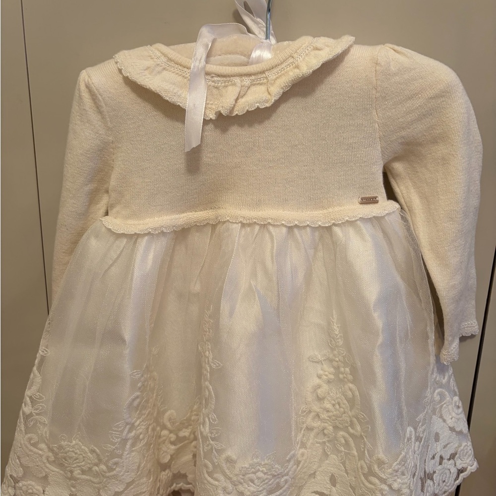 Mayoral Cream and White Long Sleeve Dress